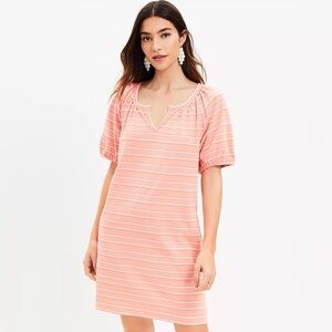 LOFT Striped Jacquard V-Neck Pocket Swing Dress
